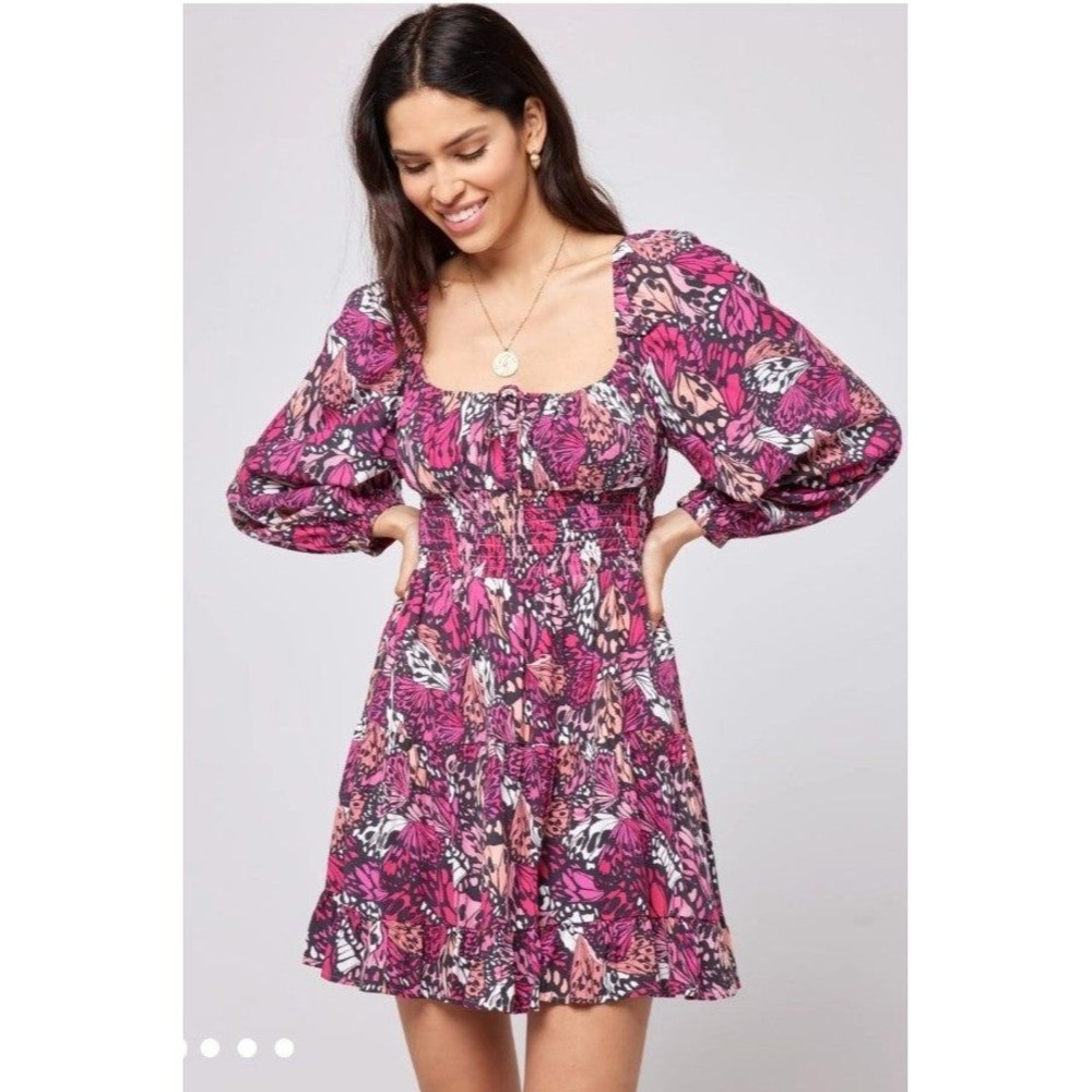 L*Space Floral printed Cassidy Mini dress Balloon Sleeves Smocked Medium